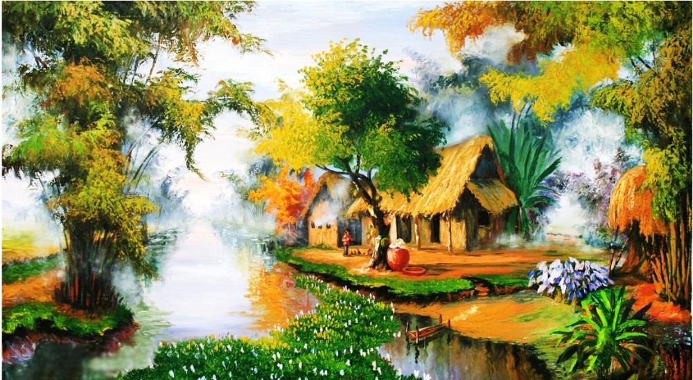 1000x549 Vietnam Village Landscape Oil Painting - Village Painting