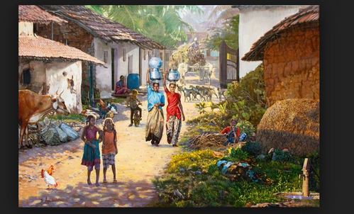 499x302 Village Oil Painting - Village Painting