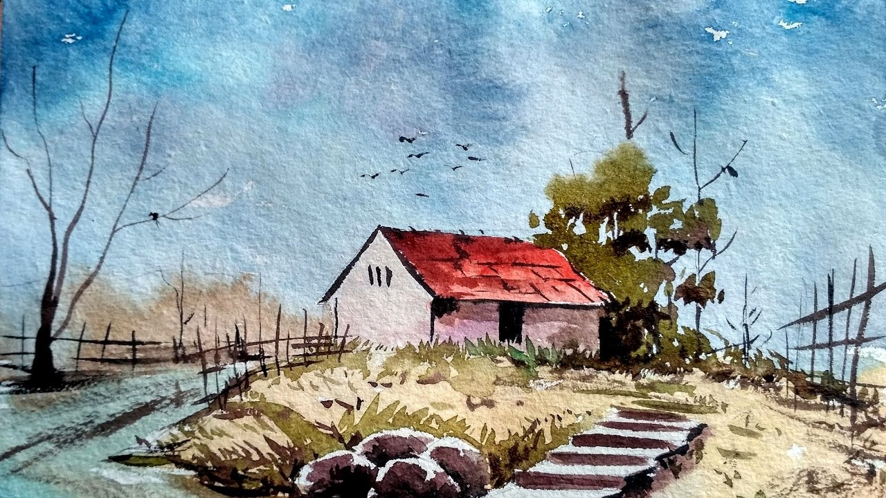1280x720 Watercolor Painting For Beginners - Village Painting