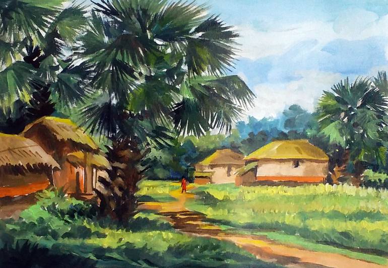 770x532 Saatchi Art Beauty Of Bengal Village Painting By Samiran Sarkar - Village Painting Images