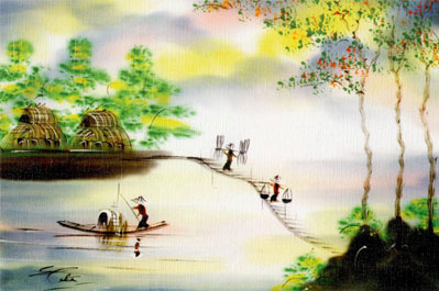 399x265 Silk Wall Village Painting - Village Painting Images