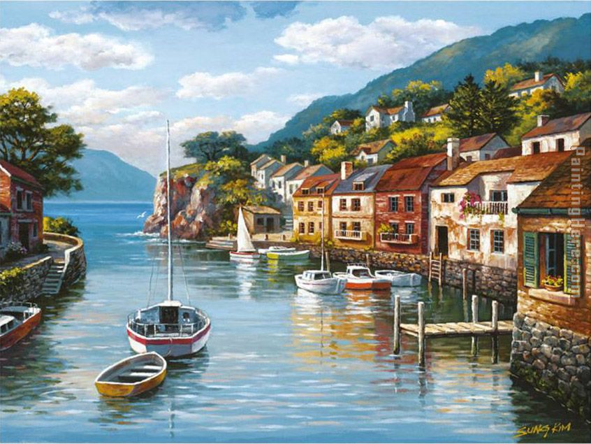 846x635 Sung Kim Village On The Water Painting Anysize 50% Off - Village Painting Images