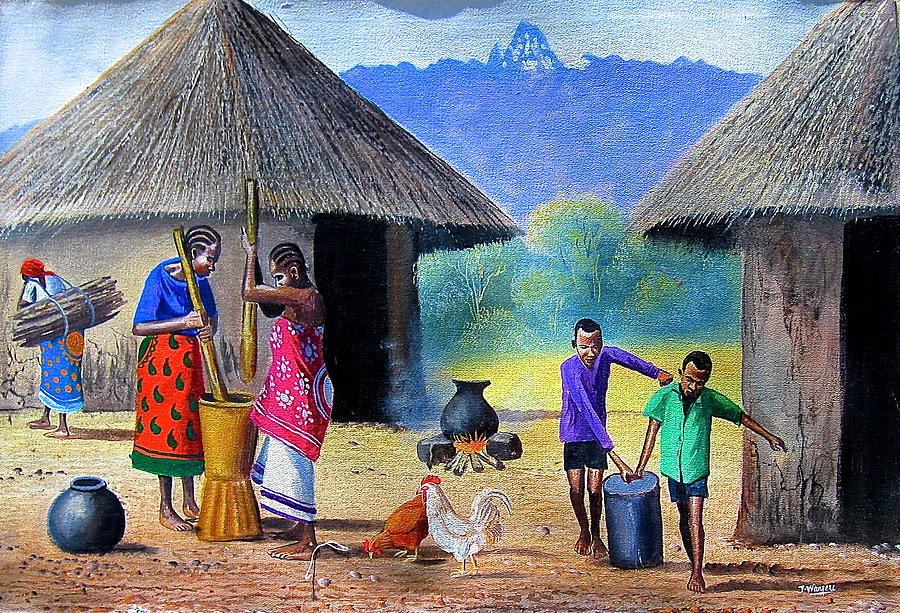 900x613 Village Chores Painting By Jane Wanjeri - Village Painting Images