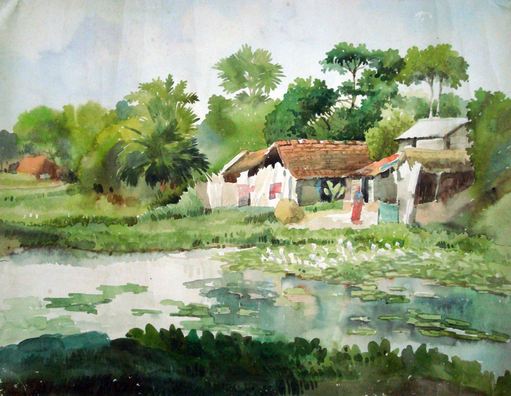 999x775 Village Scene, Painting By Sankar Nag Landscape Artwork On Other - Village Painting Images
