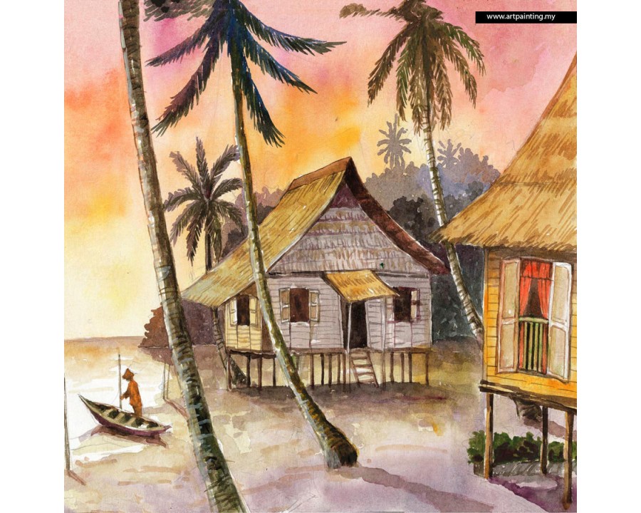 900x720 Village Scenery Painting On Canvas By Tam Zoyah - Village Painting Images