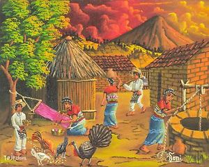 300x240 Signed Village Scene Oil Painting - Village Scene Painting