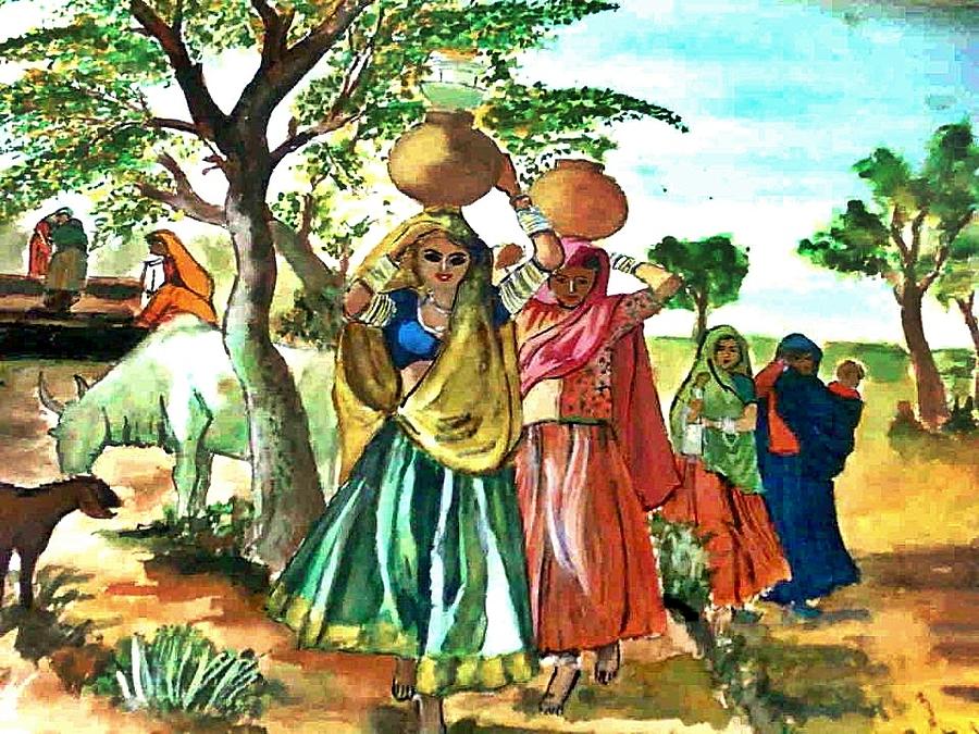 900x675 A Village Scene Painting By Sonia Negi - Village Scene Painting