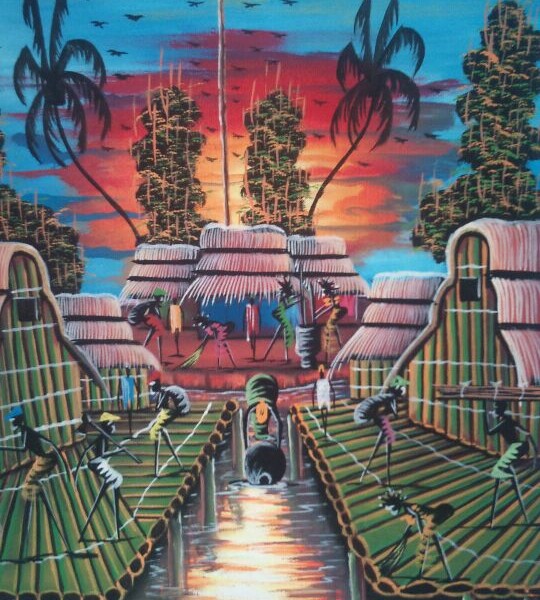 540x600 Village Scene Canvas Painting (Haaccp 008) African Elements Llc - Village Scene Painting