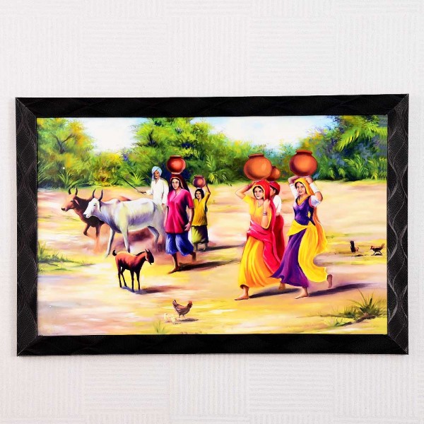 600x600 Beautiful Village Scene Painting - Village Scene Painting