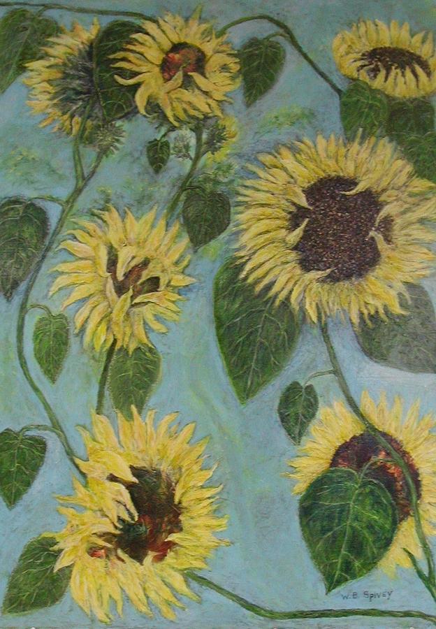 624x900 Sunflowers On The Vine Painting By William Spivey - Vine Painting