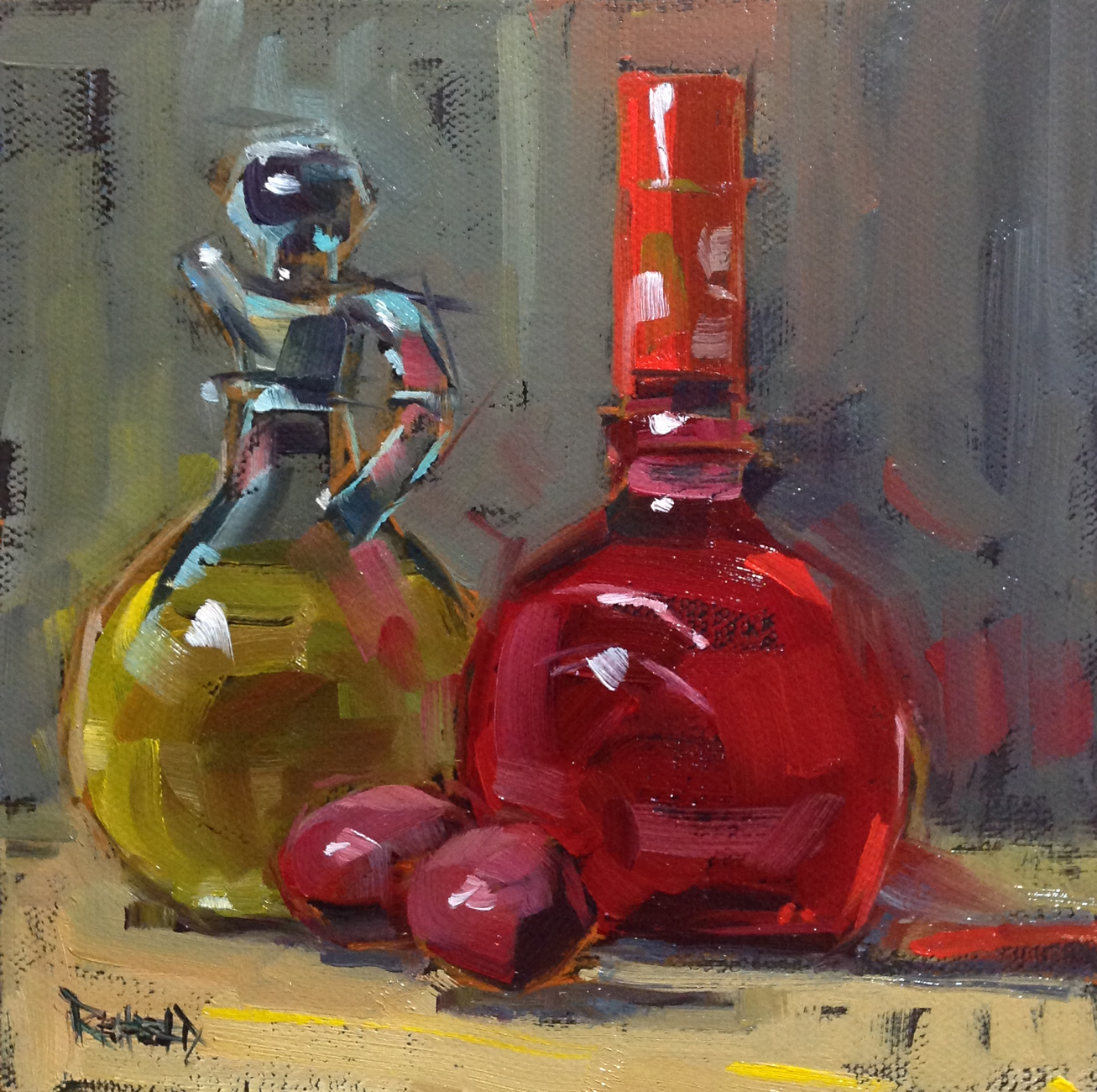 1307x1300 Cathleen Rehfeld Daily Painting Red Wine Vinegar And Olive Oil - Vinegar Painting