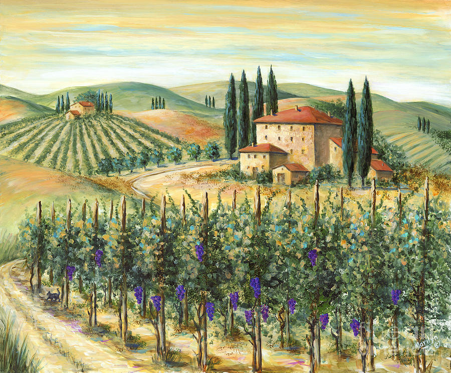 900x743 Tuscan Vineyard And Villa Painting By Marilyn Dunlap - Vineyard Painting