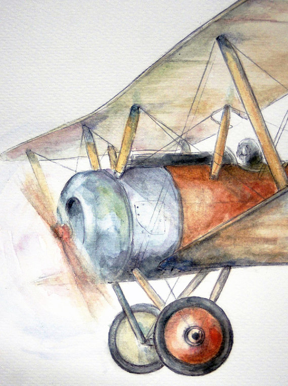 570x762 10% Off Coupon On Vintage Airplane Print Sopwith Camel Watercolor - Vintage Airplane Painting