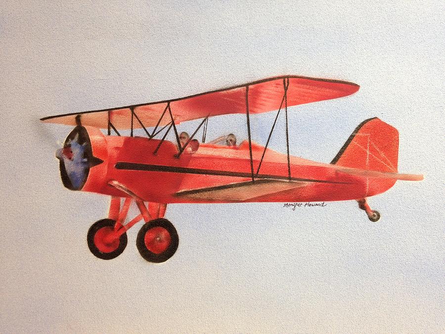 900x675 Red Vintage Plane Painting By Margret Howard - Vintage Airplane Painting