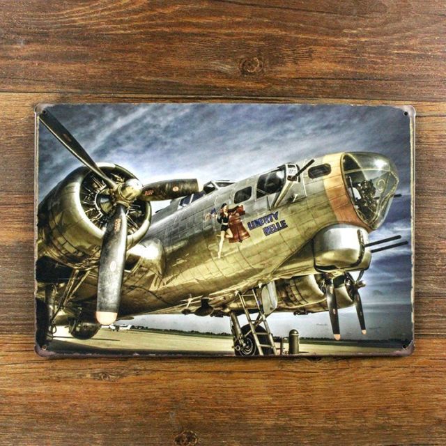 640x640 Fighter Plane Metal Tin Signs Vintage Painting Plaque Home Decor - Vintage Airplane Painting