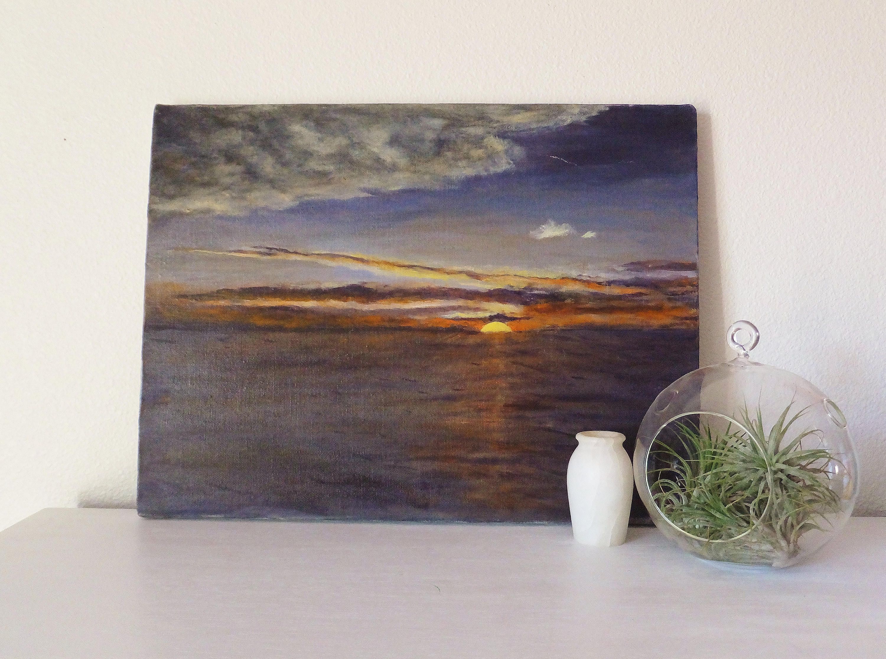 3000x2230 Ocean Sunset Painting Vintage Beach Home Decor Coastal Decor Ocean - Vintage Beach Painting