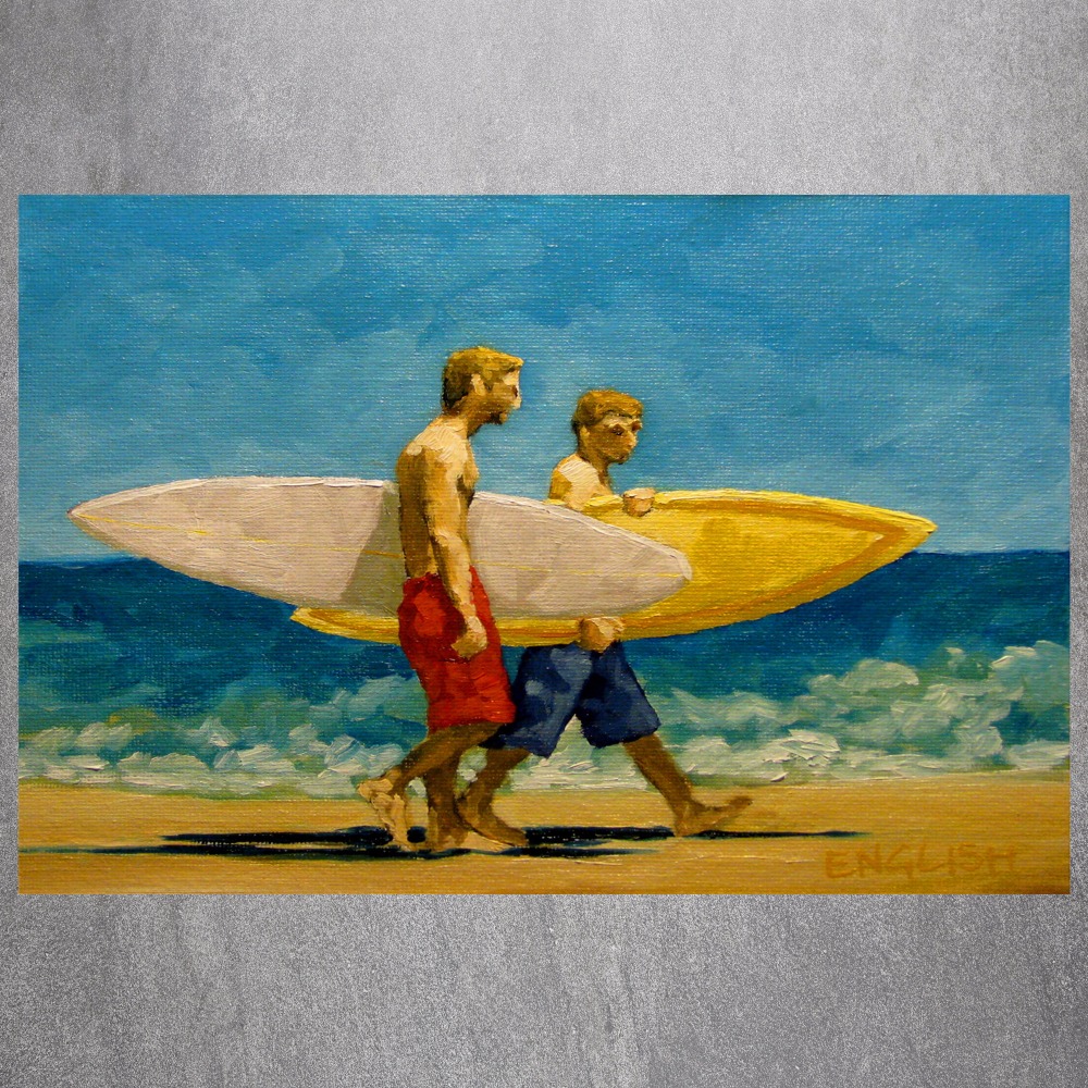 1000x1000 Surfing On The Beach Vintage Retro Posters And Prints Home - Vintage Beach Painting