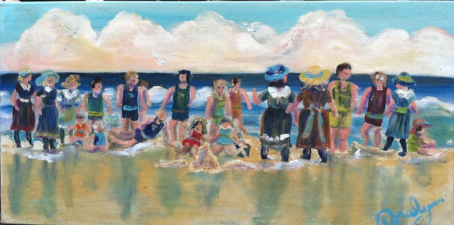 900x446 Vintage Bathers Painting By Doralynn Lowe - Vintage Beach Painting