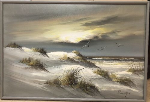 500x339 Vintage Beach Amp Seagull Seascape Acrylic On Canvas Painting Signed - Vintage Beach Painting