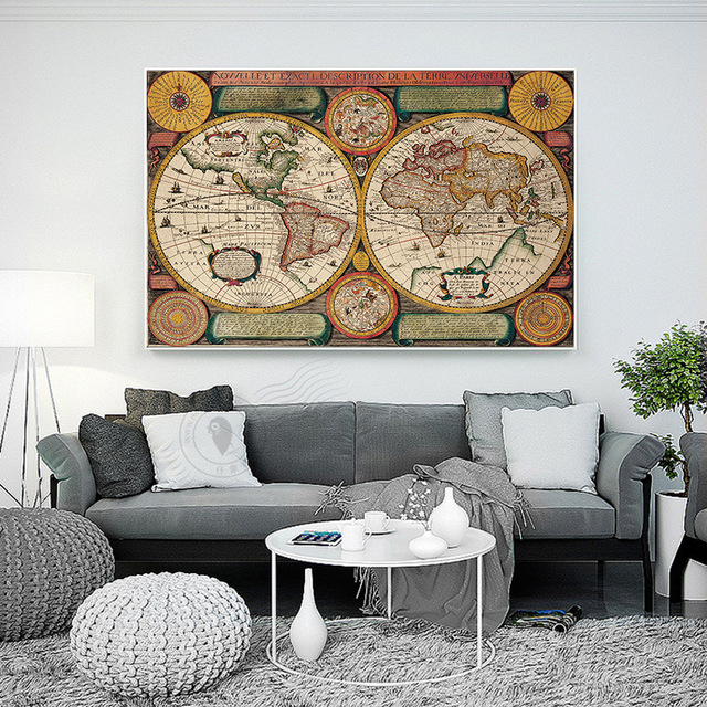 640x640 Classic World Map English For Retro Poster Decorative Painting - Vintage Canvas Painting