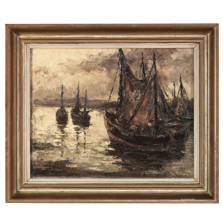 768x768 Hand Painted Oil On Canvas By Robert Frenay (1903 1986) For Sale - Vintage Canvas Painting