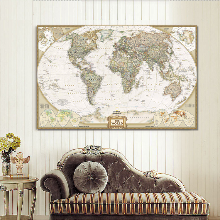 750x750 Large Size Single Wall Art The World Map Oil Painting On Canvas - Vintage Canvas Painting