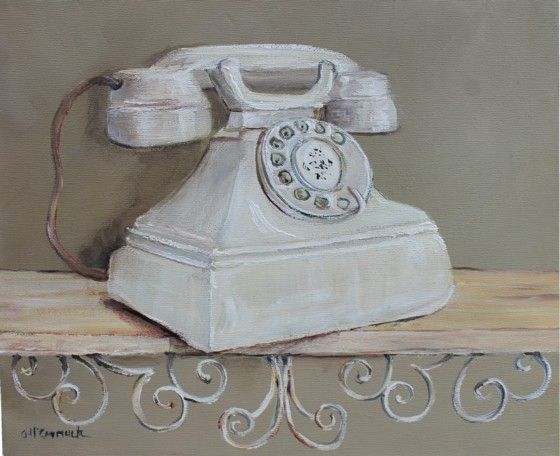 560x456 Original Painting On Canvas The Vintage Telephone - Vintage Canvas Painting