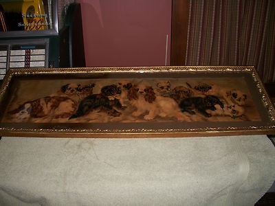 400x300 Vintage Playful Puppies Oil On Canvas Painting C L Van Vredenburgh - Vintage Canvas Painting