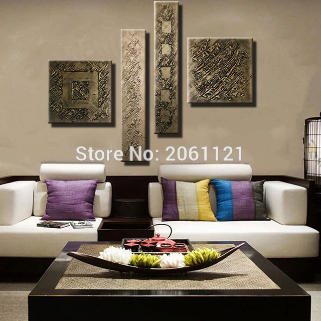640x640 Hand Painted Abstract Vintage Canvas Art Bronze Thick Wall Canvas - Vintage Canvas Painting