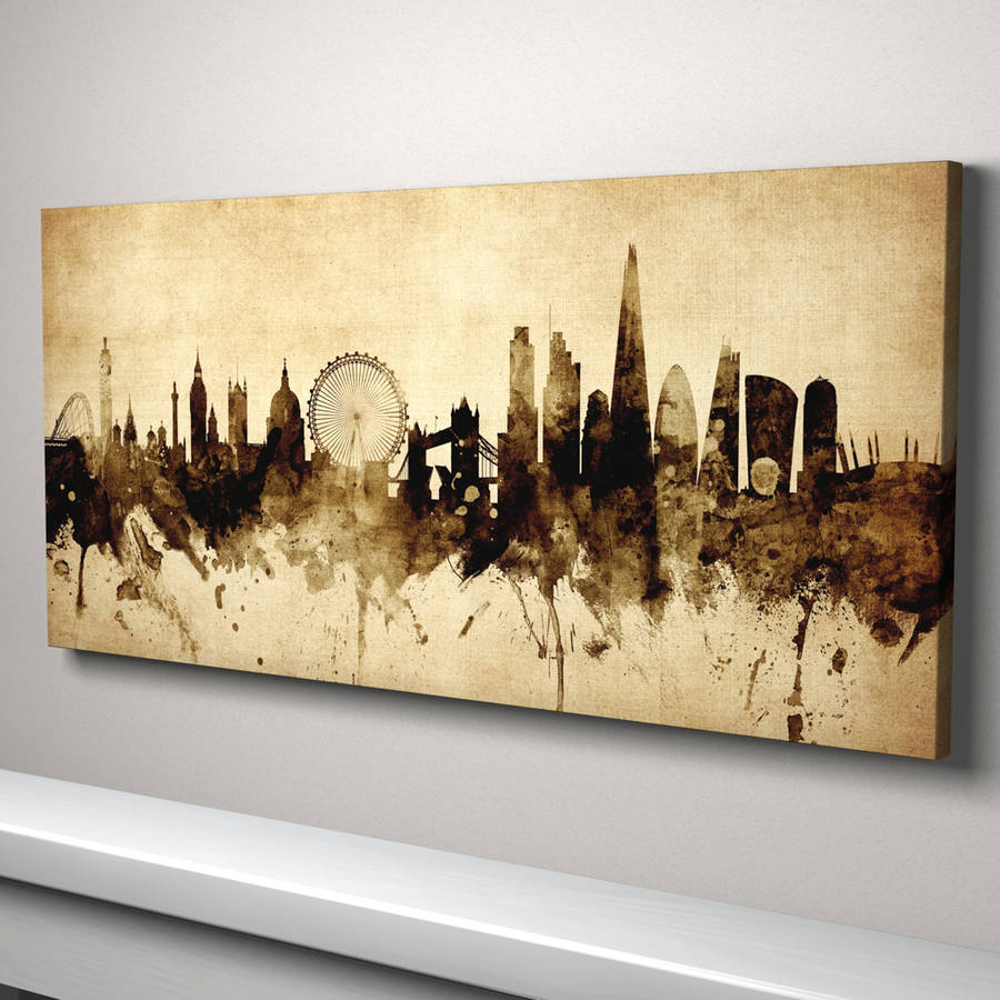 900x900 London Skyline Cityscape Vintage Art Print By Artpause - Vintage Canvas Painting