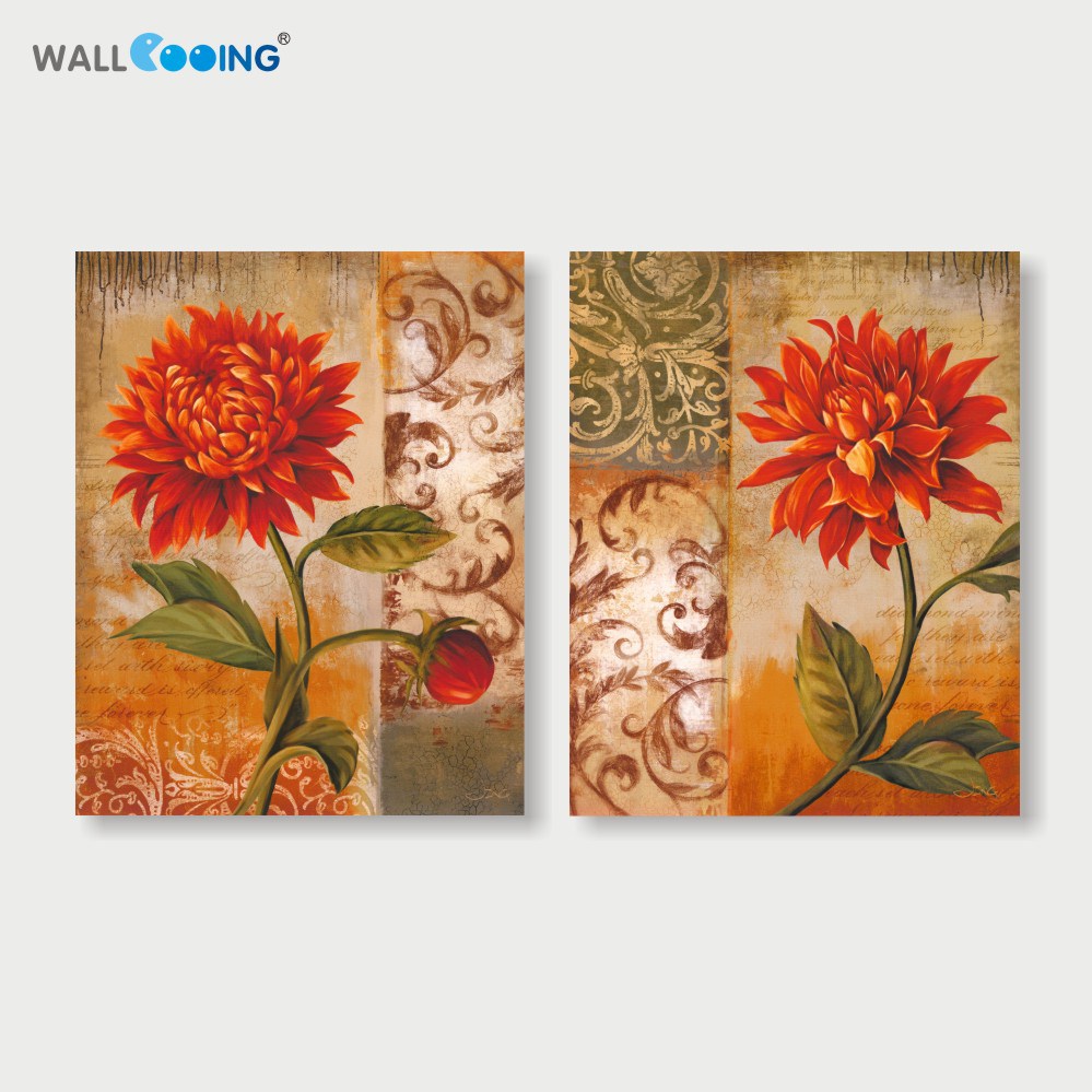 999x999 Panel Canvas Painting Art Paint Red Chrysanthemum Vintage - Vintage Canvas Painting