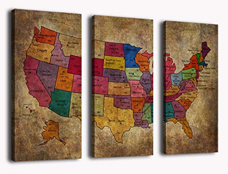 463x354 Canvas Wall Art Us Map Painting Canvas Prints - Vintage Canvas Painting