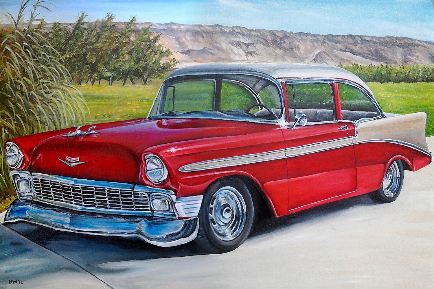 1500x1000 Vintage Car Custom Classic Car Original Oil Painting Old Antique - Vintage Car Painting