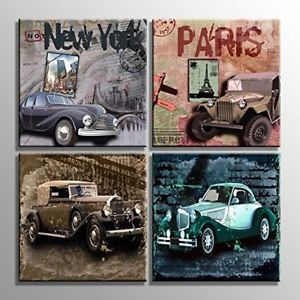 300x300 Vintage Car Stamps Canvas Prints Wall Art Painting Picture Framed - Vintage Car Painting