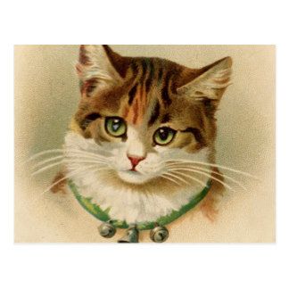 324x324 Vintage Brown Amp Green Cute Cat Painting Postcard Merry Christmas - Vintage Cat Painting