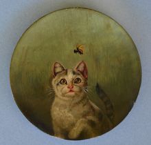 220x210 Antique Papier Mache Mother Dog Amp Pups Screen From Antiquepooch - Vintage Cat Painting