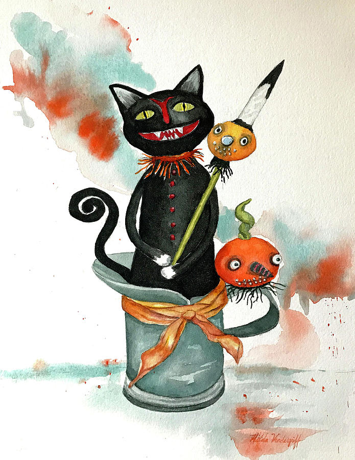 695x900 Dracula Vintage Cat Painting By Hilda Vandergriff - Vintage Cat Painting