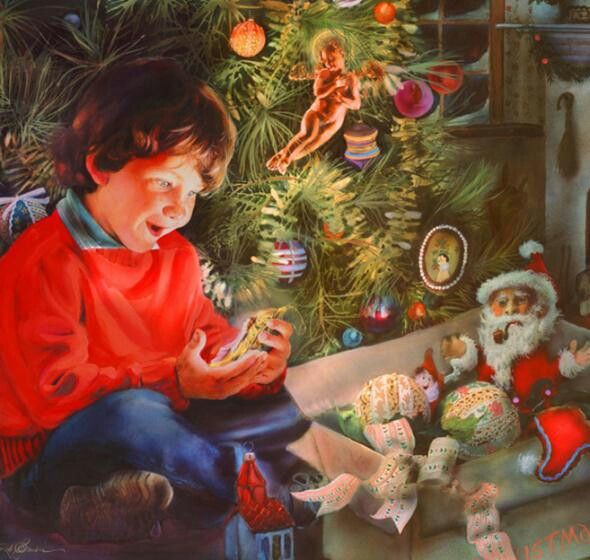 590x560 Mejores 97 De Christmas Paintings And Cards En - Vintage Christmas Painting