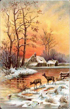 288x446 Vintage Landscape - Vintage Christmas Painting