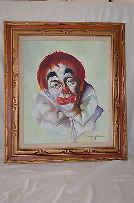 265x400 Vintage Original Clown Painting Signed Framed Oil Acrylic Large - Vintage Clown Painting
