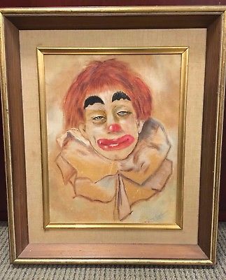323x400 Vintage Original Clown Painting Signed Mcm 60s Oil Art Kitsch - Vintage Clown Painting