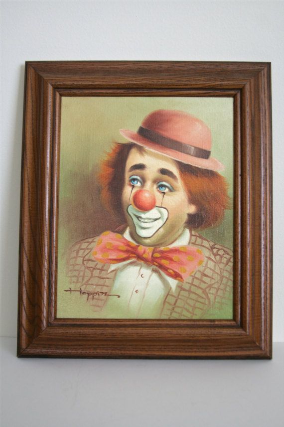 570x855 Vintage Authentic Michael Grow Hoppin Clown Painting, Original Oil - Vintage Clown Painting