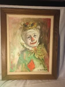 225x300 Vintage Clown Painting Framed And Signed 70's Ebay - Vintage Clown Painting