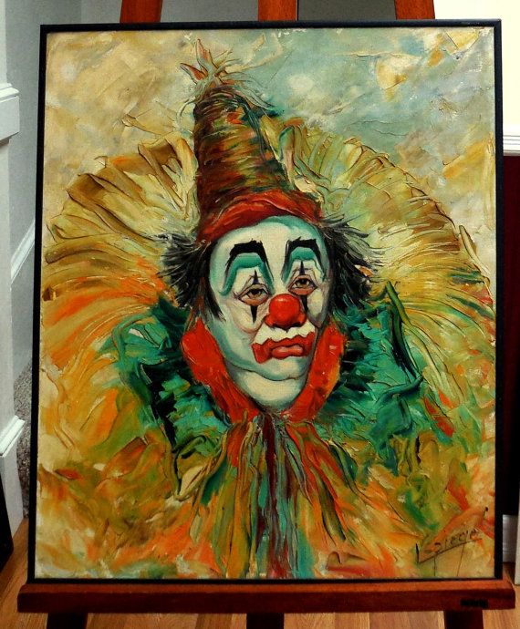 570x690 Vintage Clown Painting Signed Lepiege Fabulous Color Painted - Vintage Clown Painting