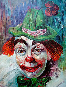 217x285 Vintage Colorful Clown Print By Michele C. 1960's (Item - Vintage Clown Painting