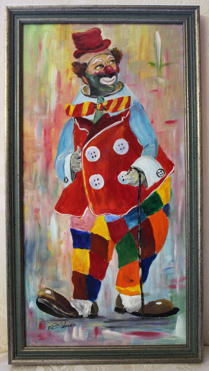 724x1280 Vintage Signed Clown Oil Painting By Bart Peluso Sold Ruby Lane - Vintage Clown Painting