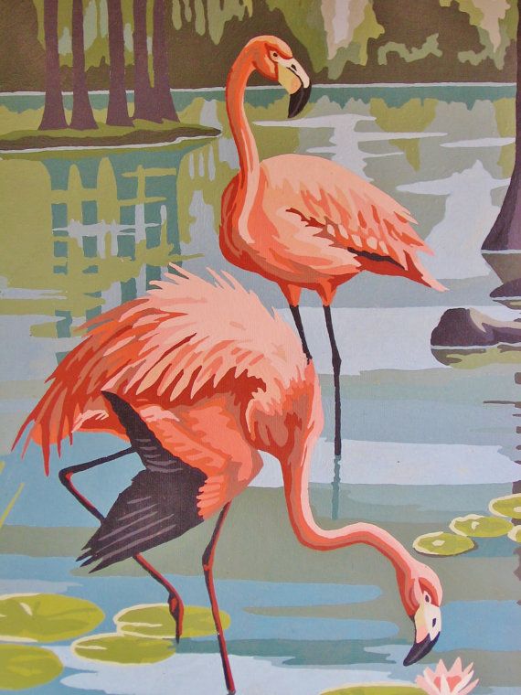 570x760 Original Pink Flamingo Painting - Vintage Flamingo Painting