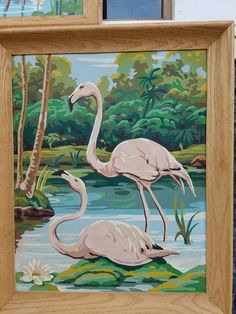 236x314 Rare 3 1960s Vintage Pink Flamingo Paint By Number Framed Wall - Vintage Flamingo Painting