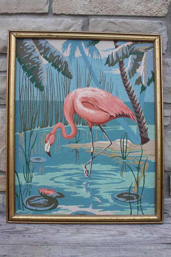 570x855 Vintage Paint By Number Flamingo. From Cybersenora On Etsy - Vintage Flamingo Painting