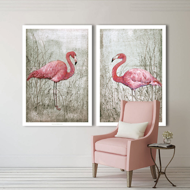 640x640 Wangart Painting On Canvas Flamingo Animal Prints Of Paintings - Vintage Flamingo Painting